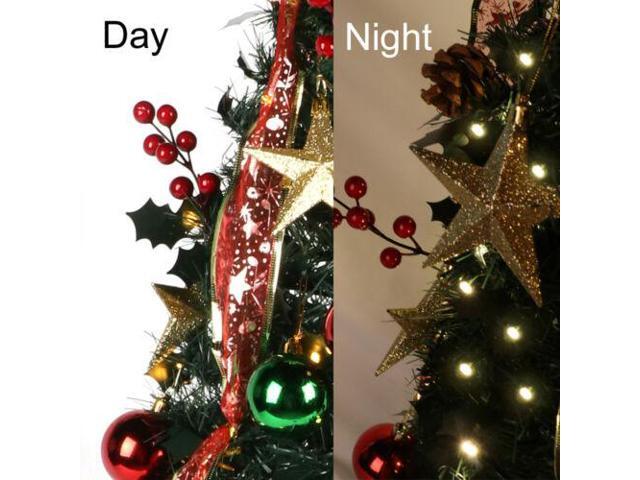 Christmas Tree Artificial Instant Pull Up Decorated Tree Metal Stand LED 4FT
