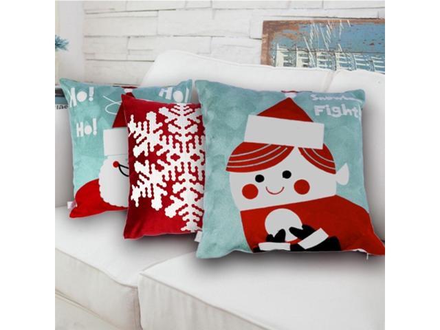 Christmas Decorative Pillow Christmas Green Snowflake Santa Clause Reindeer Home Decor Throw Pillow Set of 3