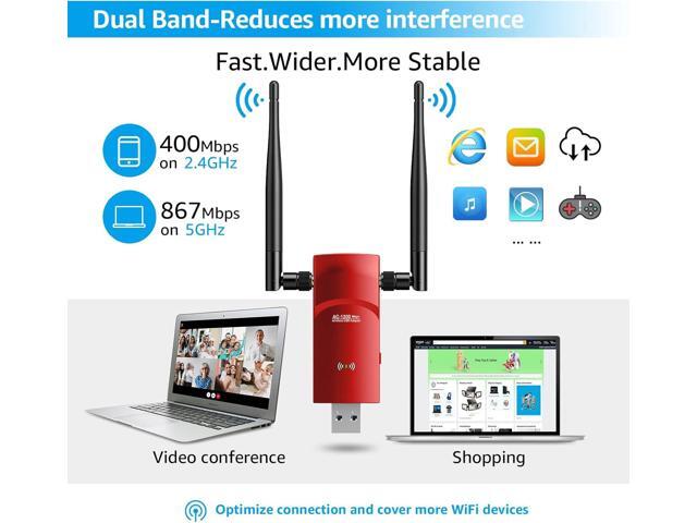 USB Wireless Adapter for PC Desktop 1300Mbps WiFi Adapter Dual Band 5dBi Antenna for Laptop USB 3.0 Fast Connect,Computer Network Wi-Fi Adapters...