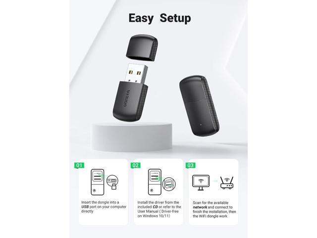 UGREEN AC650 USB WiFi Adapter for Desktop PC 5G 2.4G Dual Band WiFi Dongle Mini Wireless USB Computer Network Adapter Compatible with Windows 11 10...