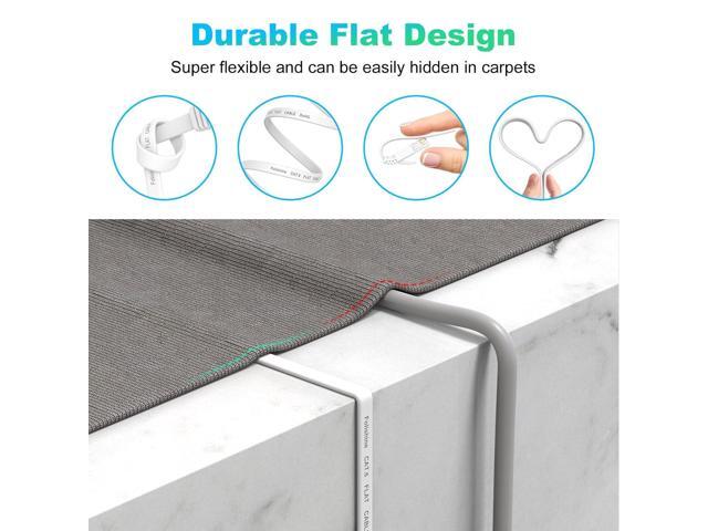 50 ft Ethernet Cable, Cat6e/Cat6 Long Ethernet Cable with Snagless Rj45 Connector, High Speed Patch Cord Than Cat 5e/Cat 5, Flat White Shielded LAN...
