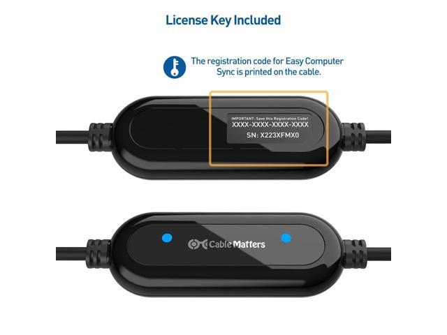 Cable Matters USB 3.0 Data Transfer Cable PC to PC for Windows, USB Transfer Cable in 6.6 ft - Easy Computer Sync Software Key Included, Works with...