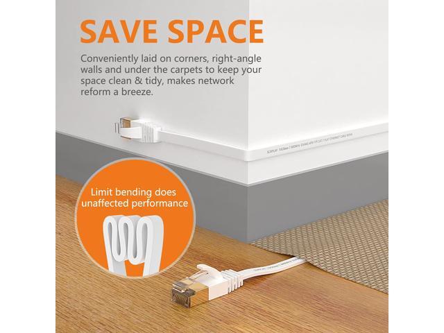 Cat7 10FT Ethernet Cable White-10Gbps Shielded & Ground Wire Internet Network Flat Patch Cord,Ultra Slim Gold-Plated RJ45 Cat 7 LAN Line with...