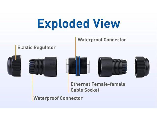 Waterproof RJ45 Connector 2 Pack IP68 Cat6/Cat5E/Cat5 Coupler Shielded for Outdoor Ethernet LAN Cable Extender Female to Female