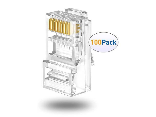 Cat6 RJ45 Connectors 100-PACK Cat6 / Cat5e RJ45 Ends, Pass Through Ethernet Cable Crimp Connectors for Solid Wire and Standard UTP Network Cables