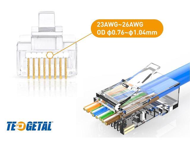 Cat6 RJ45 Connectors 100-PACK Cat6 / Cat5e RJ45 Ends, Pass Through Ethernet Cable Crimp Connectors for Solid Wire and Standard UTP Network Cables