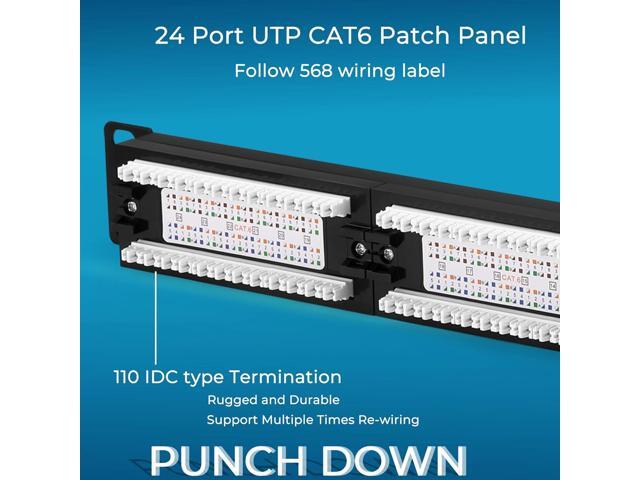 Rapink Patch Panel 24 Port Cat6 10G Support, Network Patch Panel UTP 19-Inch, Wallmount or Rackmount 1U Ethernet Patch Panel Punch Down Block for...