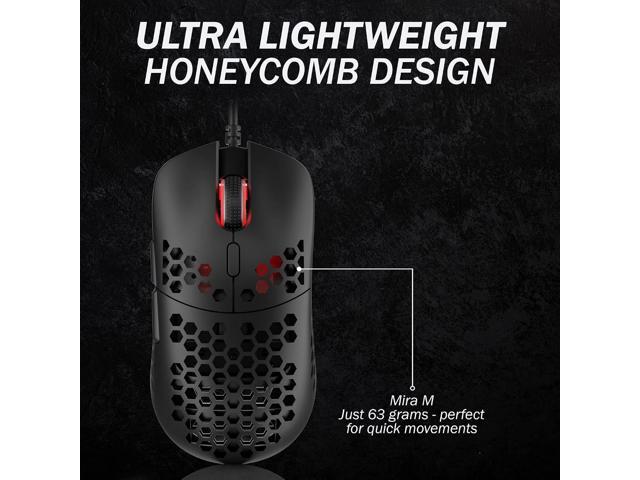 HK Gaming Mira M Ultra Lightweight RGB Gaming Mouse Honeycomb Shell 63 Grams max 12000 cpi USB Wired 6 programmable Buttons On-Board...