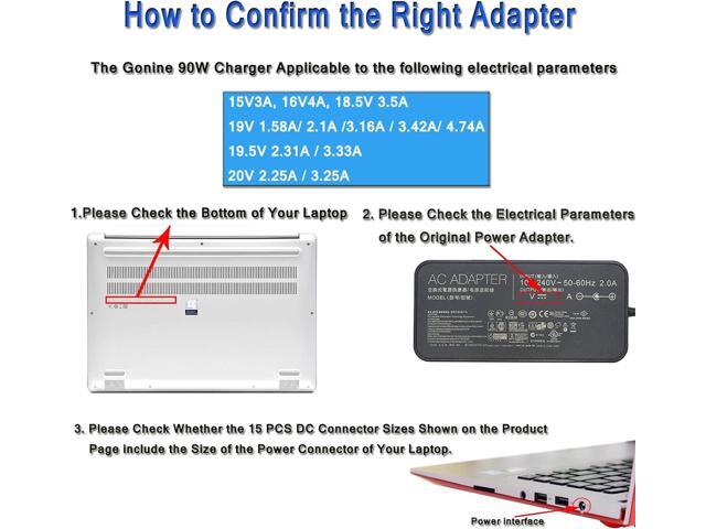 Gonine 90W Universal Laptop Charger, 110-240V AC to DC 19V 19.5V 20V 18.5V 15V 16V AC Power Supply Adapter, Compatible with HP Dell Acer Asus...