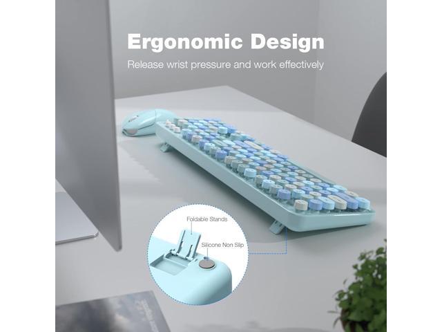 Wireless Keyboard and Mouse Combo - GEEZER Sky Blue Full-Sized Colorful Keyboard 104 Keys - USB 2.4 G Receiver Plug Play with Round Keycap...