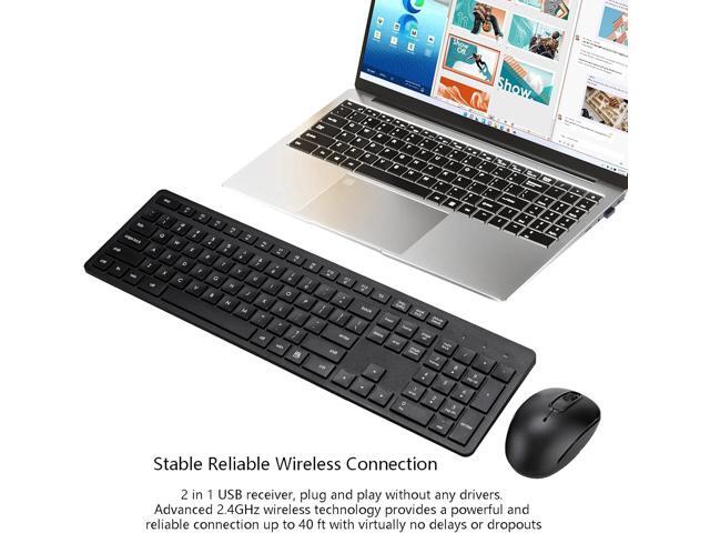 Wireless Keyboard and Mouse Combo, 2.4G Silent Cordless Keyboard Mouse Combo for Windows Chrome Laptop Computer PC Desktop, 106 Keys Full Size with...