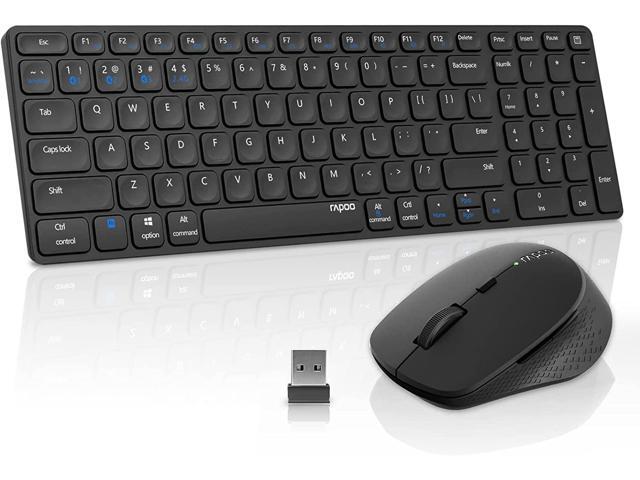 RAPOO Multi Device Bluetooth 2.4G Full Size Wireless Keyboard and Mouse Combo for Mac OS, Rechargeable Slim Silent Keyboards 1600 DPI Mouse for.