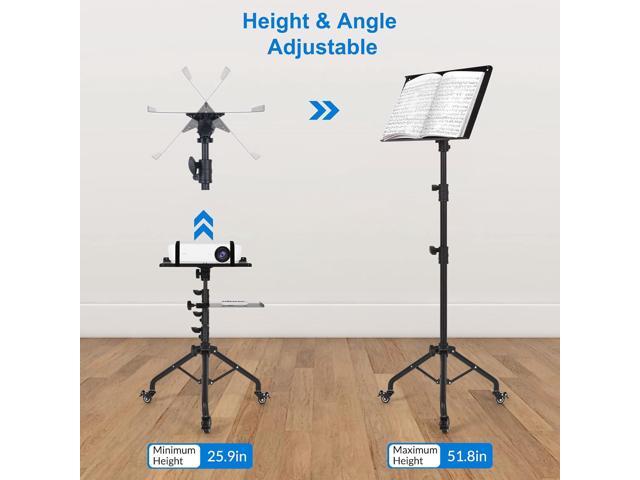 Laptop Tripod on Wheels with 2 Shelves, Portable Projector Floor Stand Adjustable Height 25.9 to 51.8 Inch with Phone Holder