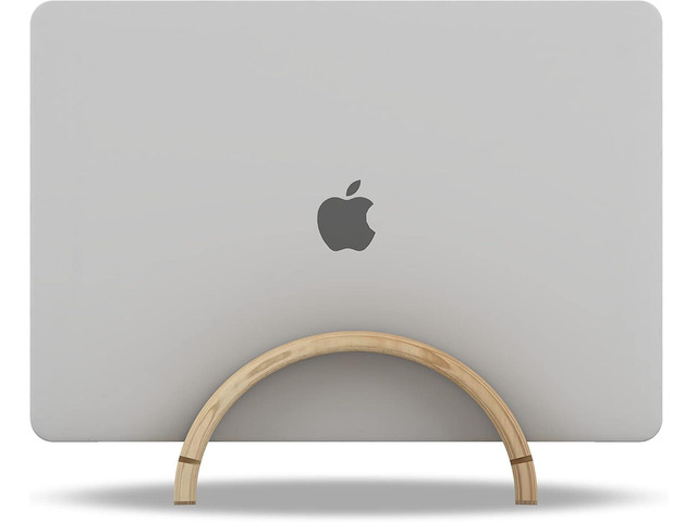 Kothar Wood Vertical Laptop Stand for Desk, Natural Bamboo, Space-Saving Desktop Dock for Apple MacBook, Microsoft Surface, iPad, Tablets and More