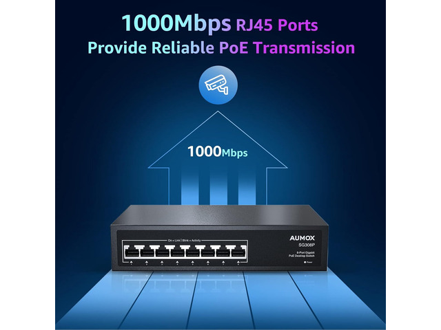 8 Port Gigabit PoE Switch, 8 Port PoE 120W, Gigabit Ethernet Unmanaged Network Switch, Plug and Play, Sturdy Metal Housing, Traffic Optimization