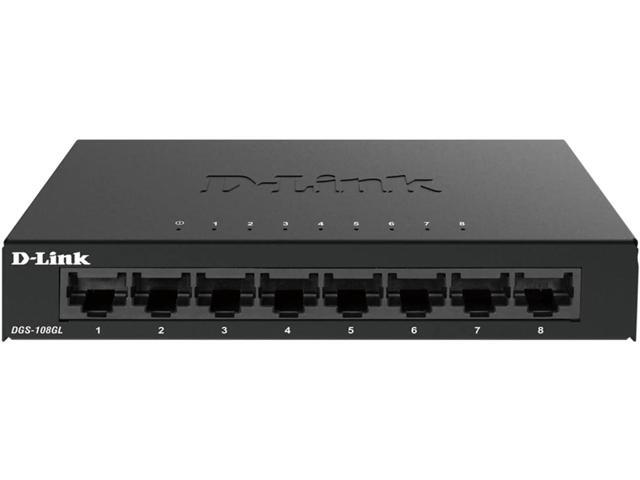 D-Link Ethernet Switch, 8 Port Gigabit Unmanaged Desktop Plug and Play Sturdy Metal Housing Fanless Design EEE (DGS-108GL)