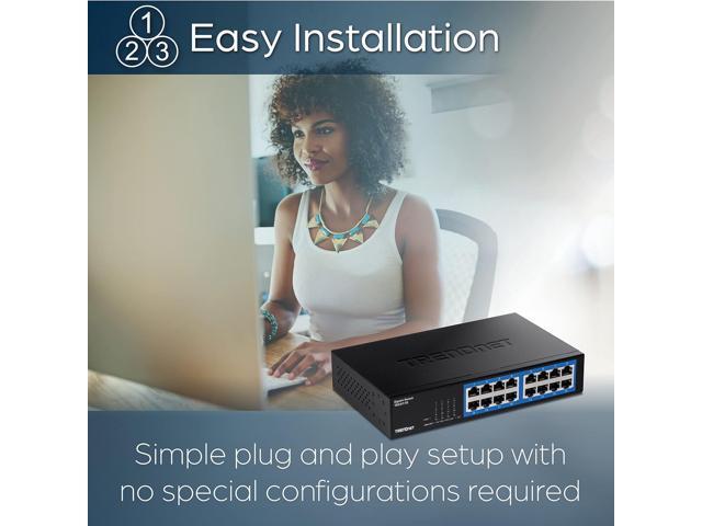 TRENDnet 16-Port Gigabit Desktop Switch, TEG-S17D, 16 x Gigabit RJ-45 Ports, 32Gbps Switching Capacity, Fanless Design, Metal Enclosure, Internal...