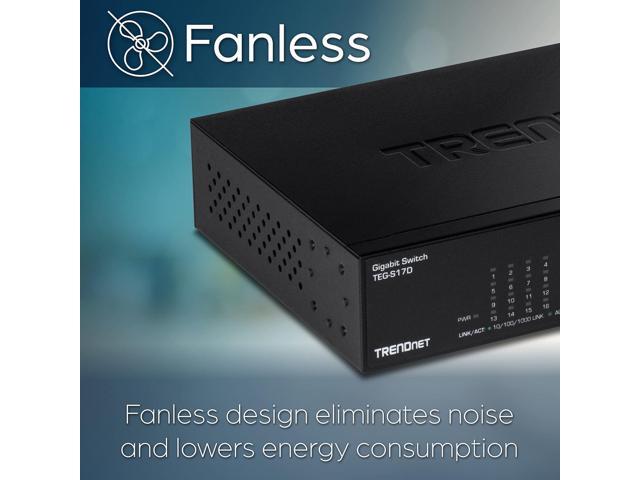 TRENDnet 16-Port Gigabit Desktop Switch, TEG-S17D, 16 x Gigabit RJ-45 Ports, 32Gbps Switching Capacity, Fanless Design, Metal Enclosure, Internal...
