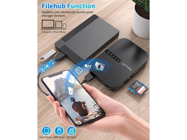 NewQ Filehub AC750 Travel Router: Portable Hard Drive SD Card Reader & Mini WiFi Range Extender for Travel Wireless Access External Harddrive &...