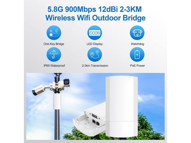 Wireless Bridge Set 900Mpbs 5.8G WiFi Outdoor CPE Point to Point Long Range up to 2-3KM CPE200 with 12dBi High-Gain Antenna24V PoE Power, IP65...
