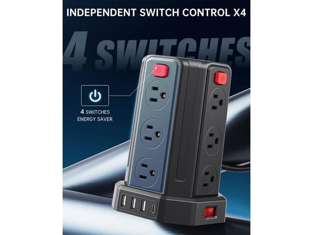 Power Strip Surge Protector, 10 Ft Extension Cord with 12 AC Multiple Outlets 4 USB (1 USB C), SMALLRT Power Tower Desktop Charging Station, Home...