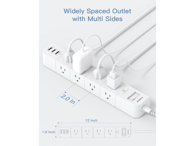 10 ft Extension Cord, Power Strip Surge Protector - 8 Widely AC Outlets 3 USB, Flat Plug, Desktop Charging Station with Overload Protection, Wall...