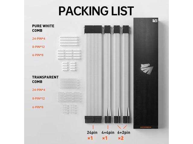AsiaHorse 18AWG PSU Cable Extension Sleeved Custom Mod GPU PC Audio Video Power Supply Soft Braided Cables with Two Color Comb Kit 24P/8P to 6+2P/...