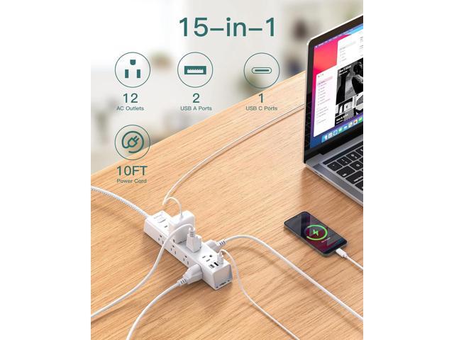 Surge Protector Power Strip - 10 FT Extension Cord, Power Strip with 12 Widely AC Outlet 3 USB, Flat Plug, Wall Mount Overload Protection, 1050J,...