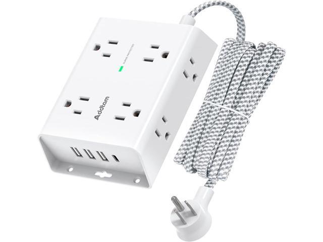 10Ft Long Surge Protector Power Strip, Addtam Extension Cord with 8 AC Outlets and 4 USB Ports(1 USB C), 3-Side Outlet Extender Strip, Flat Plug,...
