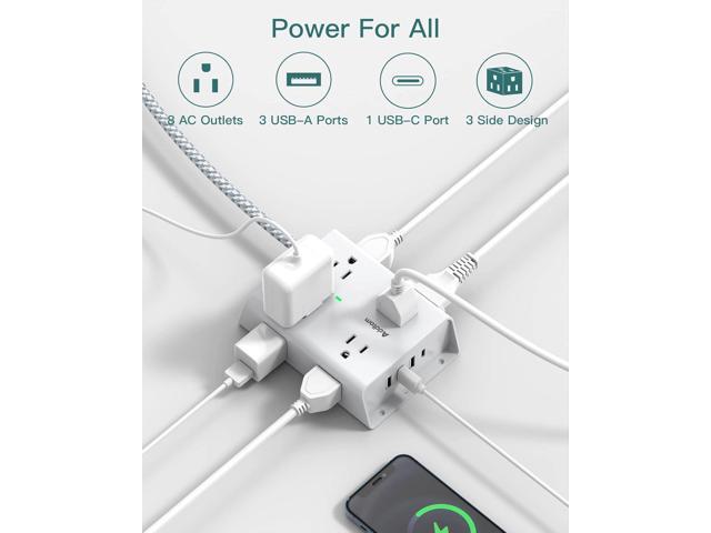 Surge Protector Power Strip - 8 Widely Outlets with 4 USB Ports(1 USB C Outlet), Addtam 3-Side Outlet Extender Strip with 5Ft Extension Cord, Flat...