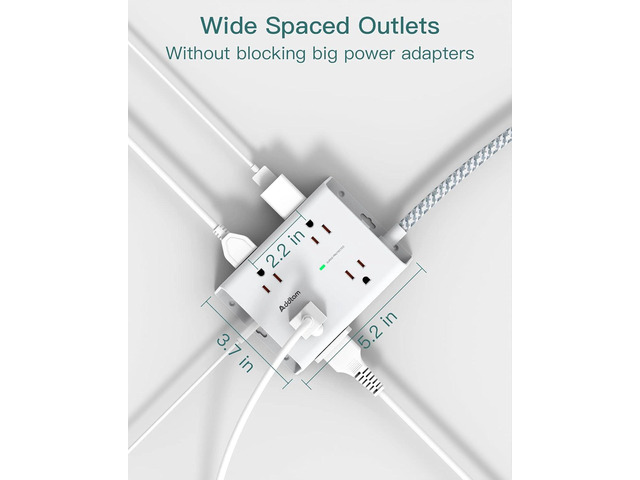 Surge Protector Power Strip - 8 Widely Outlets with 4 USB Ports(1 USB C Outlet), Addtam 3-Side Outlet Extender Strip with 5Ft Extension Cord, Flat...