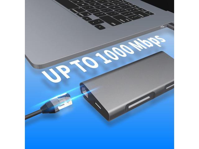 USB C Hub Ethernet Multiport Adapter, LasAnclas 8-in-1 USB C Docking Station 4K HDMI, 100W PD, 3 USB 3.0, 1Gbps LAN USB C Dongle, SD/TF Reader USB...