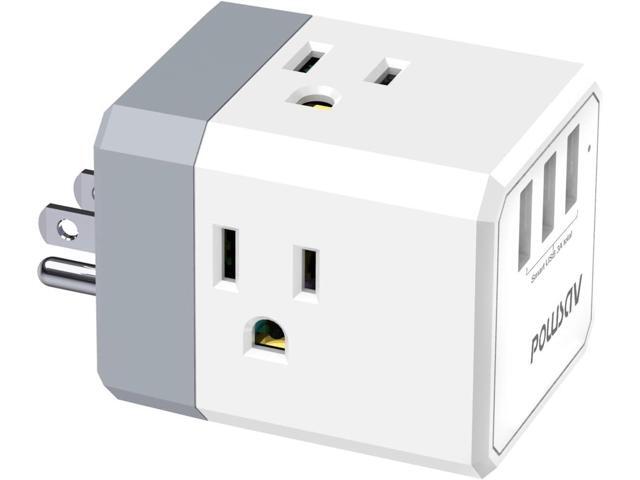 3-Outlet USB Wall Charger and Extender with 3-Way Splitter, ETL Listed - for Home, Office, Cruise Ship