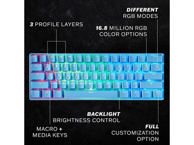 HK Gaming GK61 Mechanical Gaming Keyboard 60 Percent 61 RGB Rainbow LED Backlit Programmable Keys USB Wired for Mac and Windows PC Hotswap...