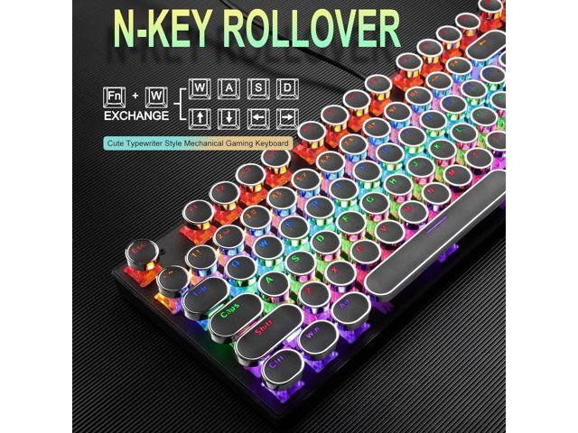 Camiysn Typewriter Style Mechanical Gaming Keyboard, Black Retro Punk Gaming Keyboard with RGB Backlit, 104 Keys Blue Switch Wired Cute Keyboard,...