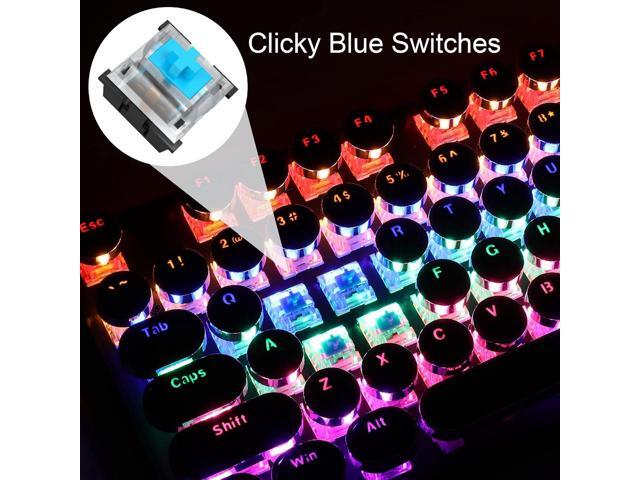 Camiysn Typewriter Style Mechanical Gaming Keyboard, Black Retro Punk Gaming Keyboard with RGB Backlit, 104 Keys Blue Switch Wired Cute Keyboard,...
