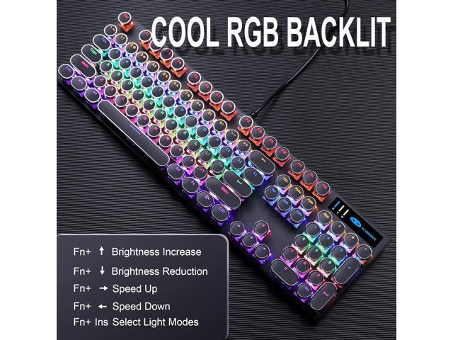 Camiysn Typewriter Style Mechanical Gaming Keyboard, Black Retro Punk Gaming Keyboard with RGB Backlit, 104 Keys Blue Switch Wired Cute Keyboard,...