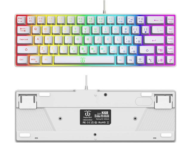 Snpurdiri 60% Percent Gaming Keyboard, Compact RGB Backlit Ergonomic Small Mini Keyboard for Windows, PC, Laptop, Gaming (68 Keys, White)