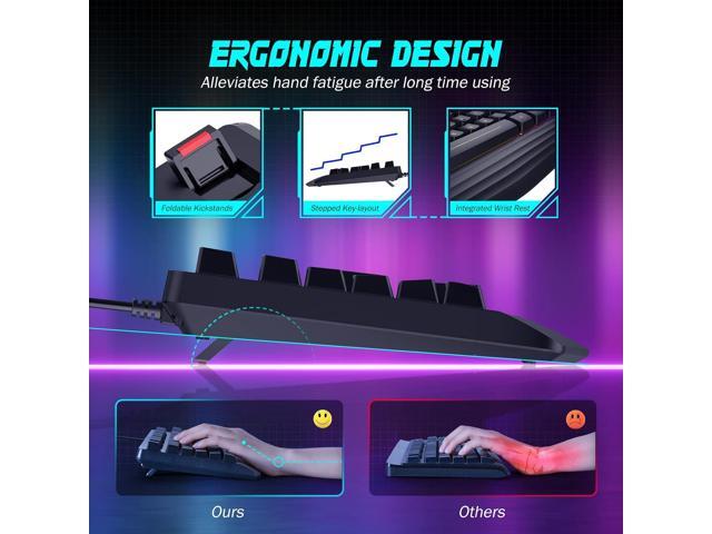 Gaming Keyboard, 7-Color Rainbow LED Backlit, 104 Keys Quiet Light Up Keyboard, Wrist Rest, Whisper Silent, Anti-ghosting Multimedia Keys,...