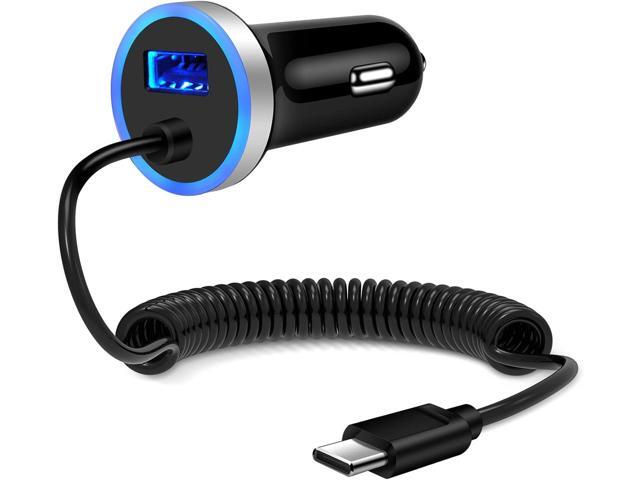 USB C Car Charger,3.4A Fast Car Charging Lighter Adapter+3ft Type C Coiled Cable for Samsung Galaxy S25 S24 S23 A56 A36 A26 A16 A55 A35 A25 A15 A54...