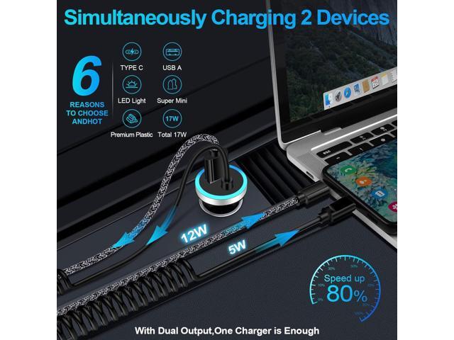 USB C Car Charger,3.4A Fast Car Charging Lighter Adapter+3ft Type C Coiled Cable for Samsung Galaxy S25 S24 S23 Ultra A16 A35 A25 A15 A54 A14 A13...