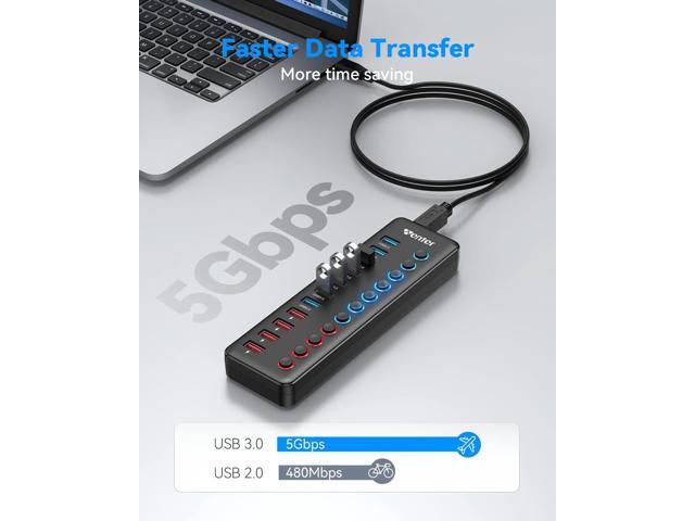 Powered USB 3.0 Hub, Wenter 11-Port Hub Splitter (7 Faster Data Transfer Ports+ 4 Smart Charging Ports) with Individual LED On/Off Switches, Power...