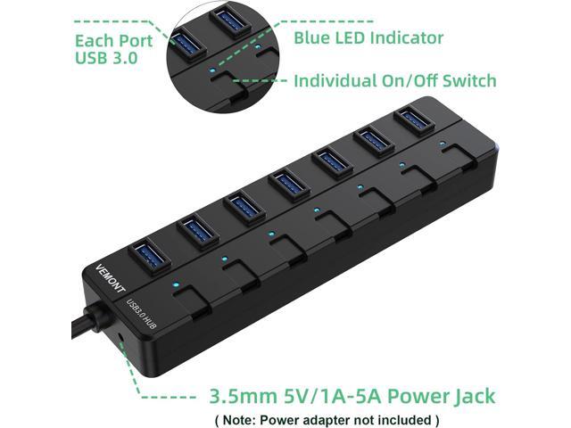 USB hub,7 Port USB 3.0 Hub, 3.0 USB Splitter with Individual On/Off Switches and Lights, 4ft/1.2m Long Cable USB Extension for Laptop and PC Computer