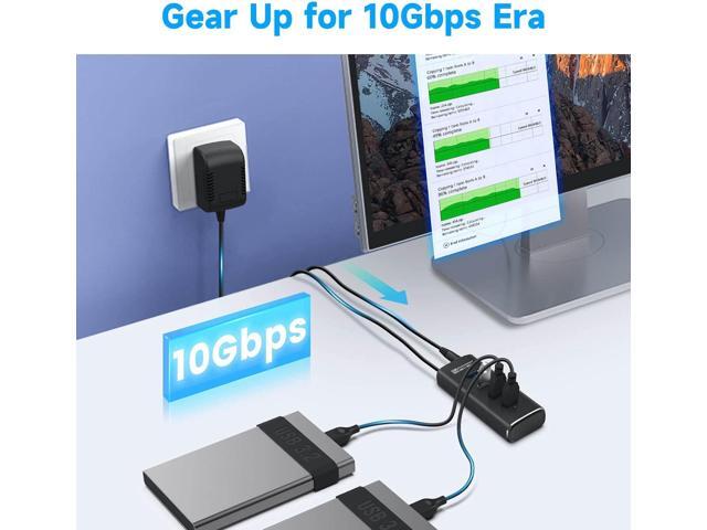 Powered USB Hub, Rosonway 4 Ports USB 3.1/3.2 Gen 2 Hub 10Gbps with 3.3ft Data Cable, 5V/2A Power Adapter and Individual Switches, Aluminum USB...