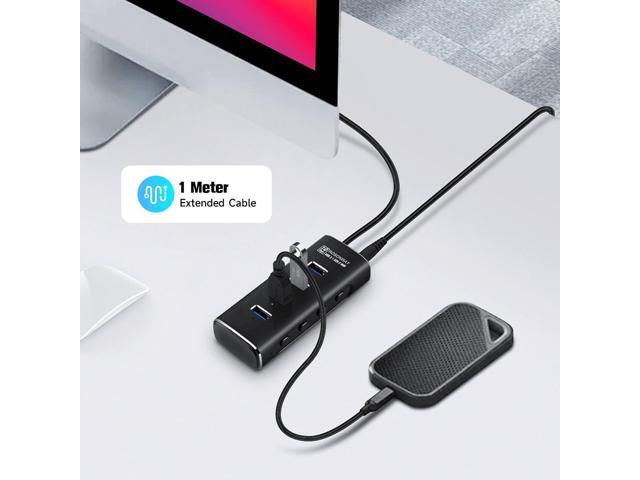 Powered USB Hub, Rosonway 4 Ports USB 3.1/3.2 Gen 2 Hub 10Gbps with 3.3ft Data Cable, 5V/2A Power Adapter and Individual Switches, Aluminum USB...
