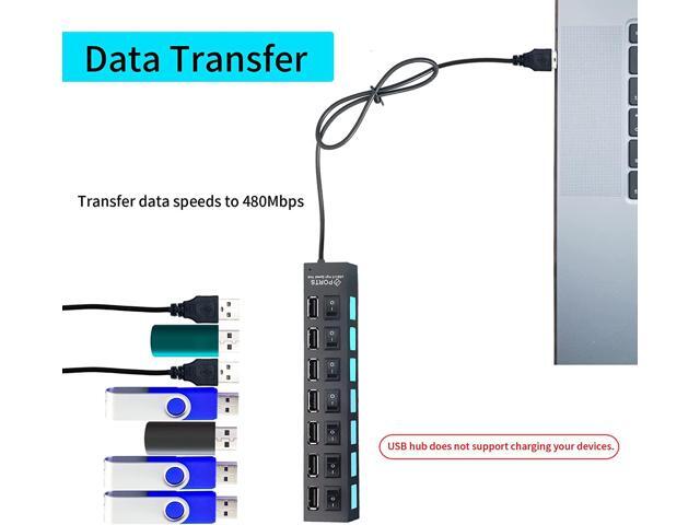 7-Port USB Hub 2.0, USB Hub USB Splitter with Individual Switches for Laptop, Computer, Keyboard and Mouse, USB Devices (Black)