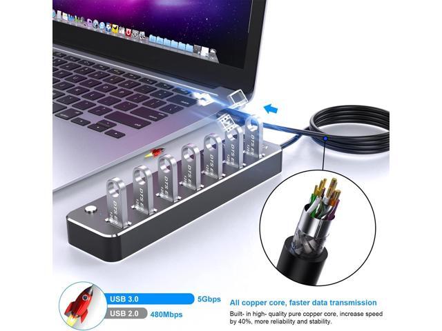 USB Hub,VKUSRA 7 Port USB Hub 3.0 with 4ft USB Long Cable Multiple Port,Individual USB On/Off Switch and LED Indicator,USB Splitter for Laptop & PC