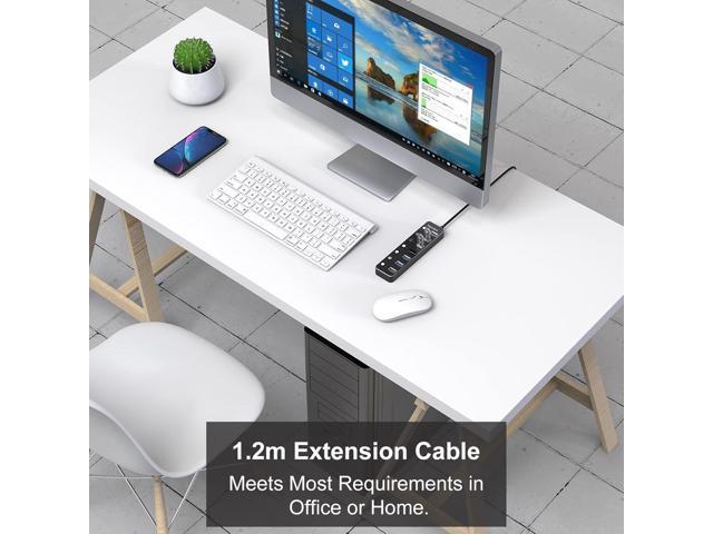 USB Hub,VKUSRA 7 Port USB Hub 3.0 with 4ft USB Long Cable Multiple Port,Individual USB On/Off Switch and LED Indicator,USB Splitter for Laptop & PC
