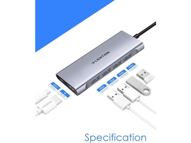 LENTION USB-C Multi-Port Hub with 4K HDMI Output, 100W PD, 4 USB 3.0 Compatible 2023-2016 MacBook Pro, New Mac Air & Surface, Chromebook, More,...