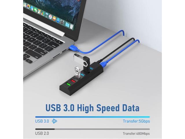 USB Hub, Aiibe 6 Ports Super High Speed USB 3.0 Hub Splitter + 24W Power Adapter + USB 3.0 Cable, Black Smart Fast Charger Powered USB Hub for...